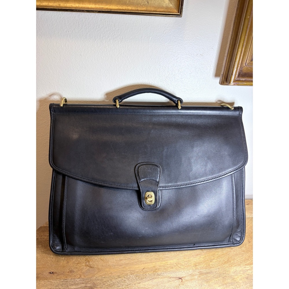 Vintage Coach Beekman 5266 Black Leather Briefcase Brass USA Strap Hangtag